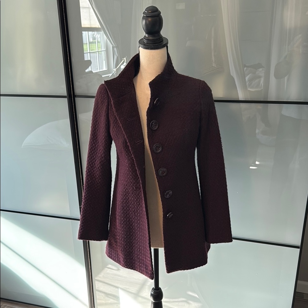 Ann Taylor Burgundy Wool Blend Blazer Semi-Fitted
